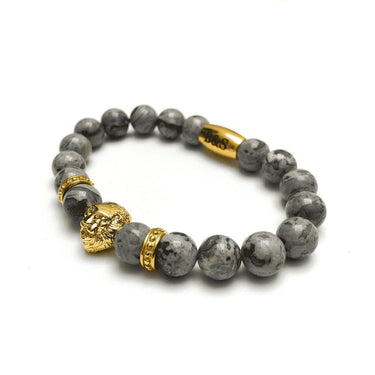 Man Bracelet - Men’s Beaded Bracelet - Gold Lion & Grey Stones Bracelet - gold bracelet for man Bracelet Brother & Sisters